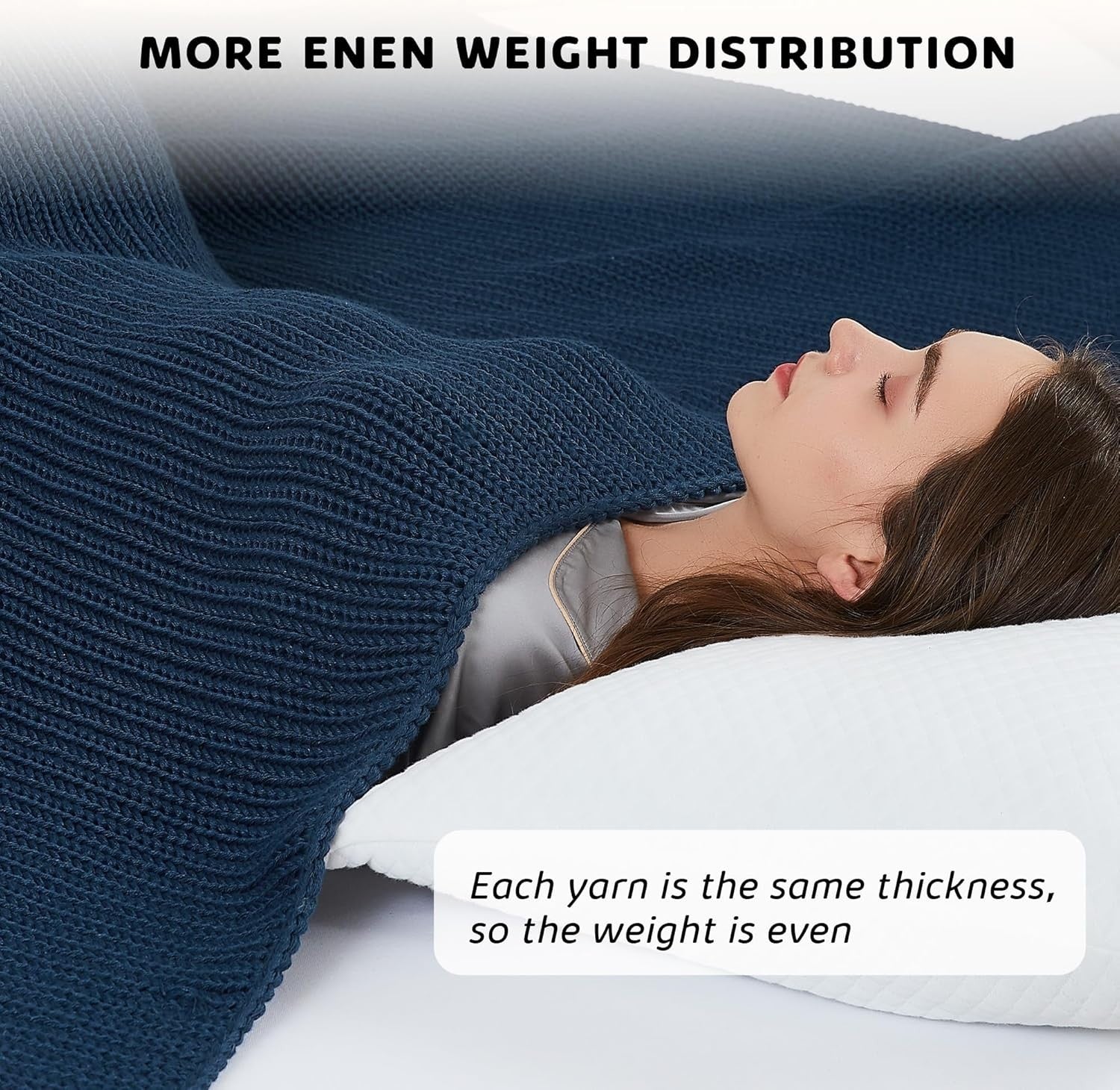 Knitted Weighted Blanket 7lbs 50x60 Navy Blue Cooling Heavy Throw