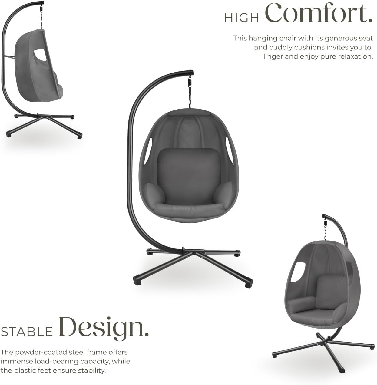 Swivel Hanging Egg Chair with Stand & Comfy Cushion for Indoor Outdoor Use