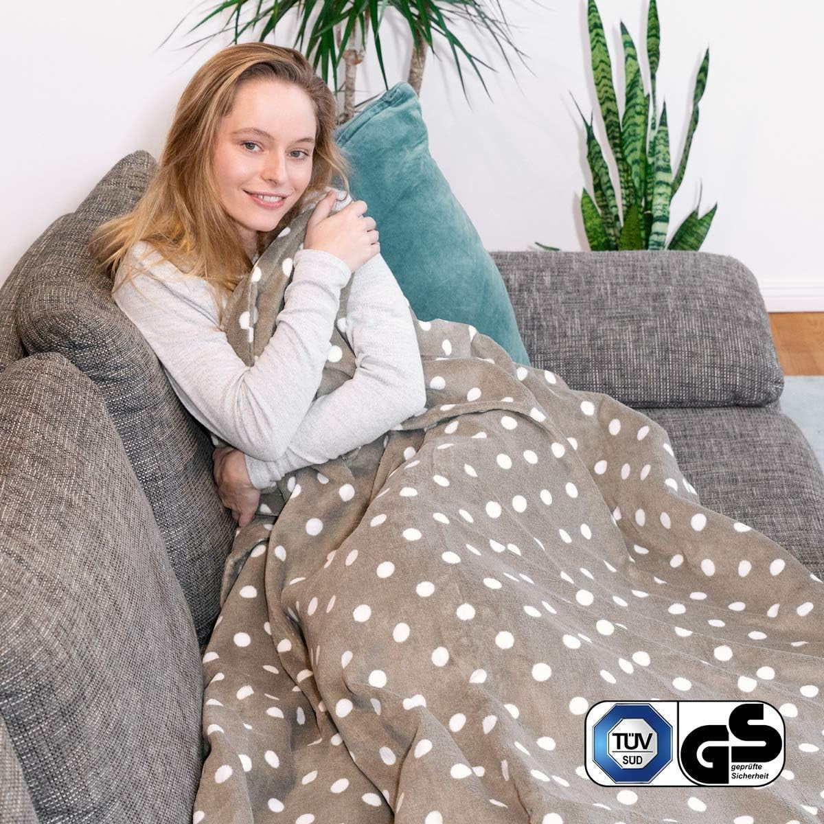 Electric Heated Throw Blanket 3 Heat Settings Auto Off Washable 180x130cm