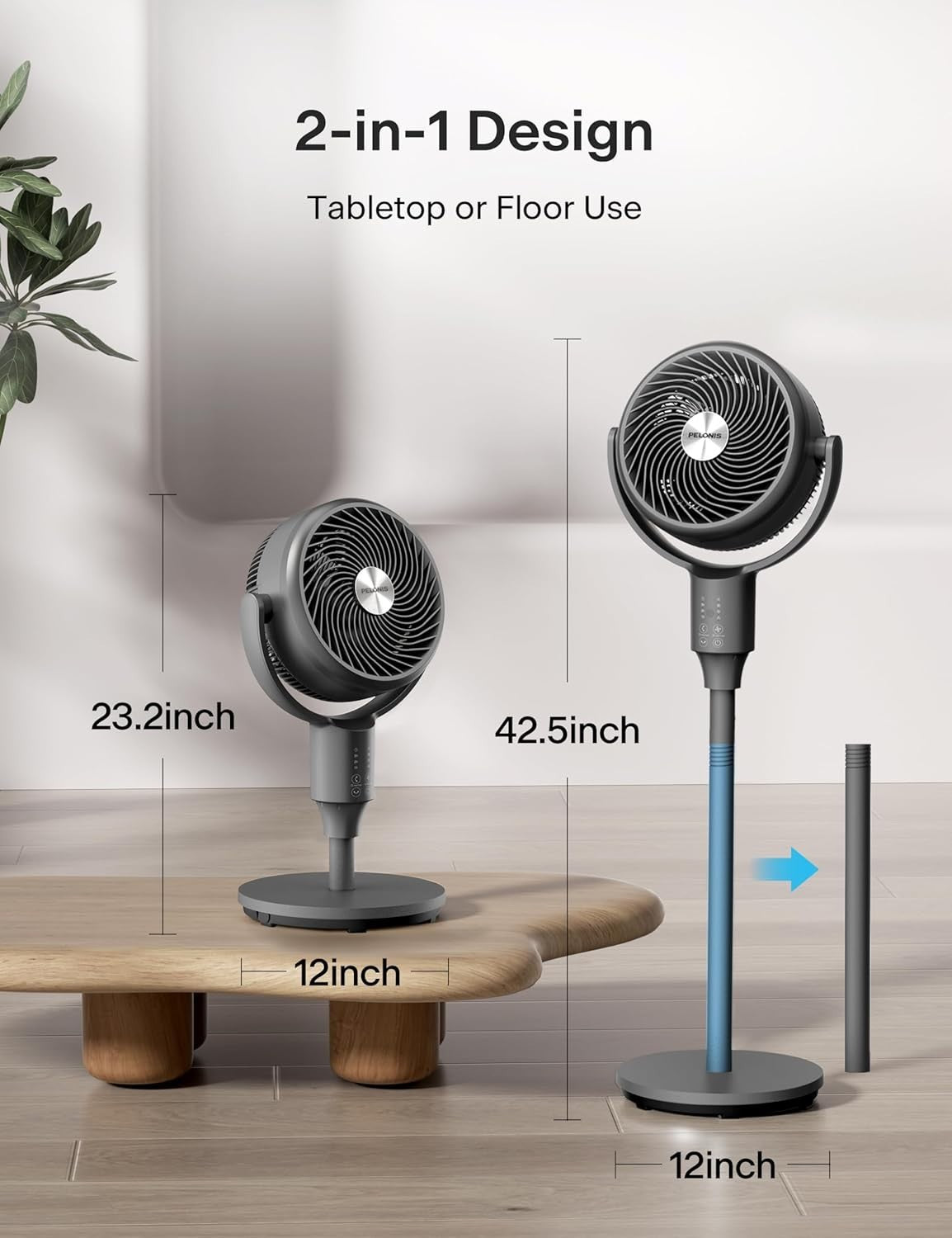 Adjustable Standing Fan Grey – 3-Speed Quiet Oscillating Air Circulator Remote
