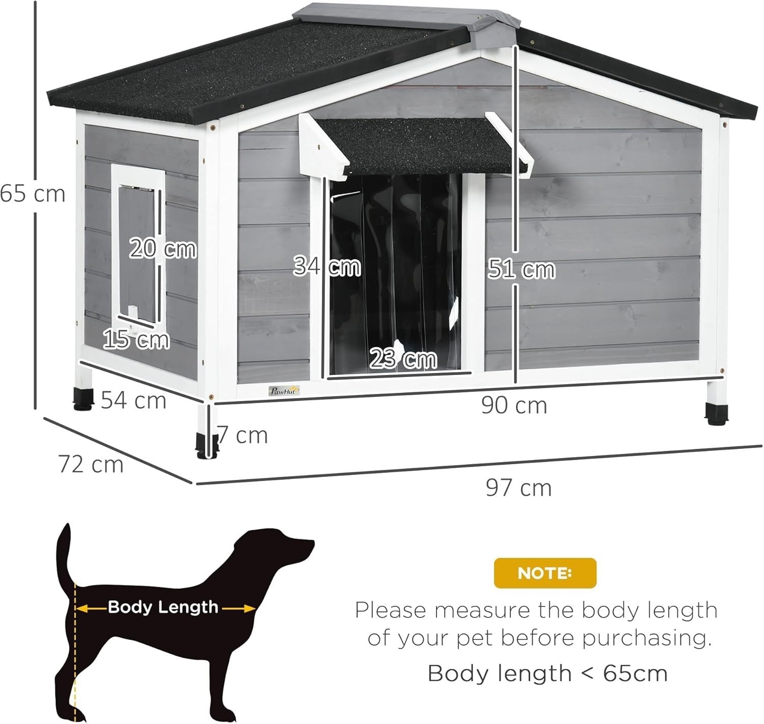 Outdoor Wooden Dog Kennel with Raised Base & Ventilated Roof 97x72x65cm Black