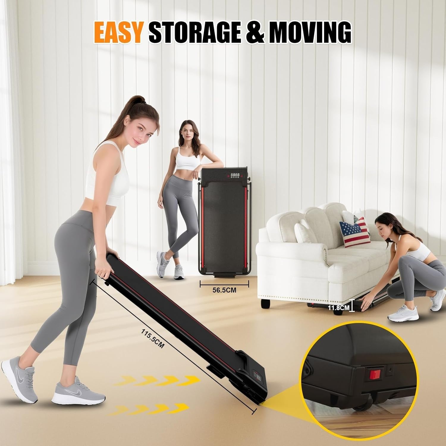 Foldable Under Desk Treadmill 2.5HP Incline Walking Pad Home Office Gym