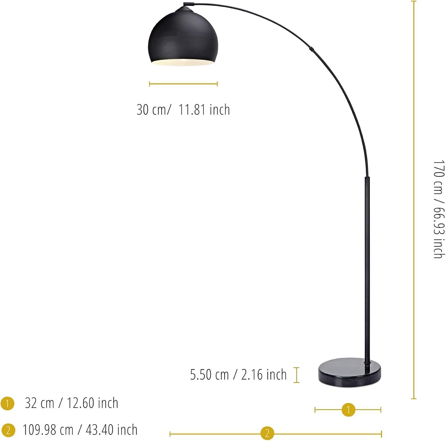 Adjustable Modern Black Arc Floor Lamp with Marble Base for Living Room