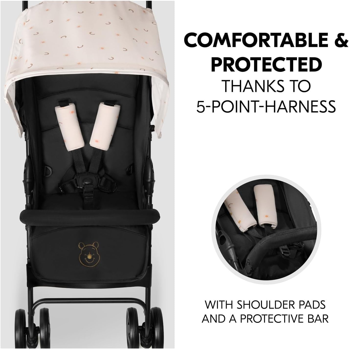Pooh Rainbow Beige Lightweight Travel Pushchair 5.9kg Compact Fold Buggy
