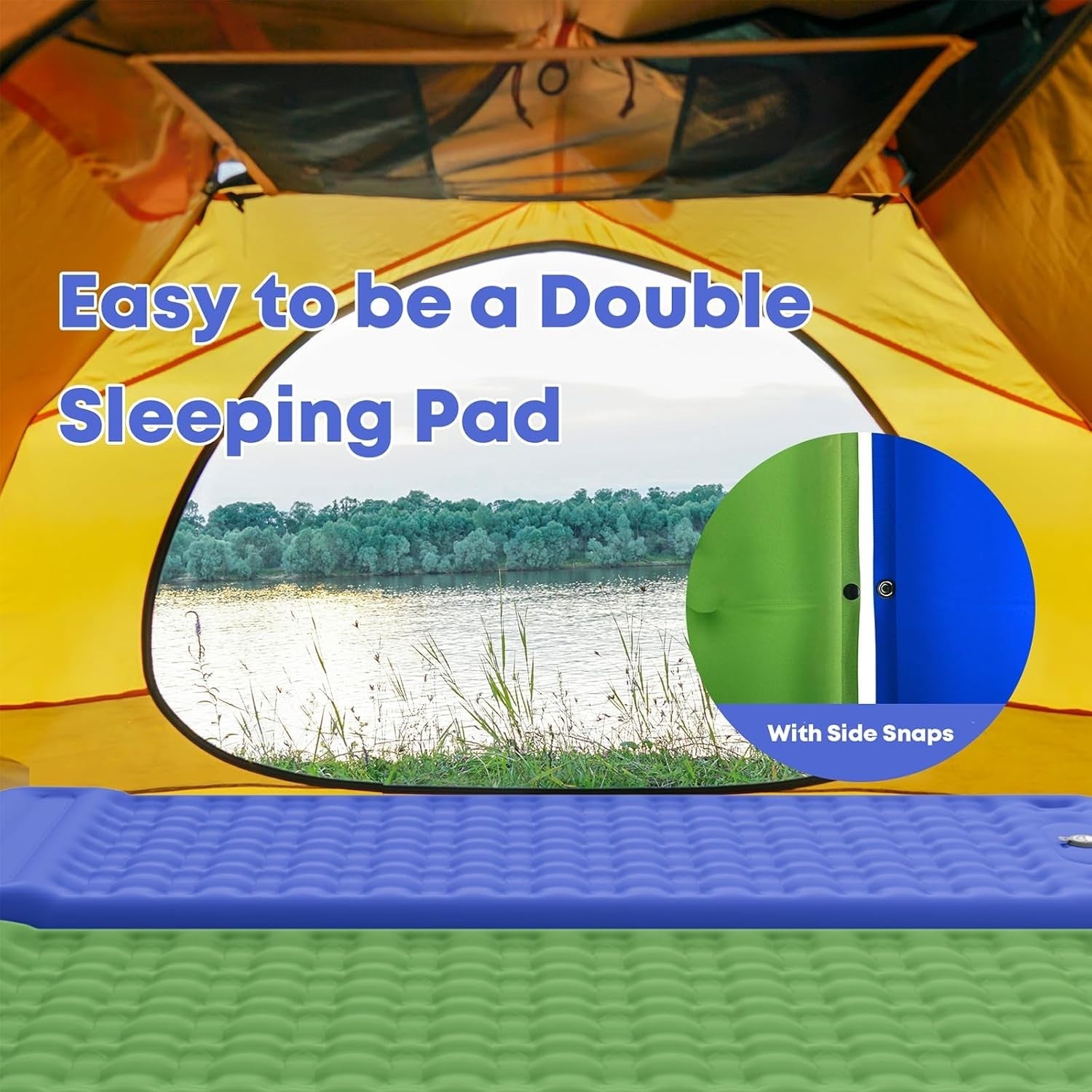 Extra Thick Camping Air Mattress 12–15cm Built-In Foot Pump Pillow Pad Blue
