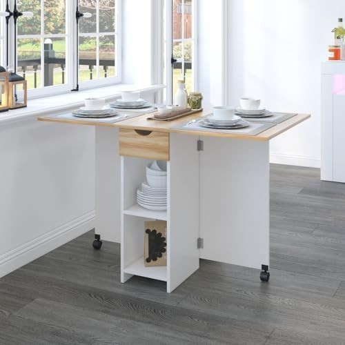 Space-Saving Folding Drop Leaf Dining Table with Storage 4-6 Seats