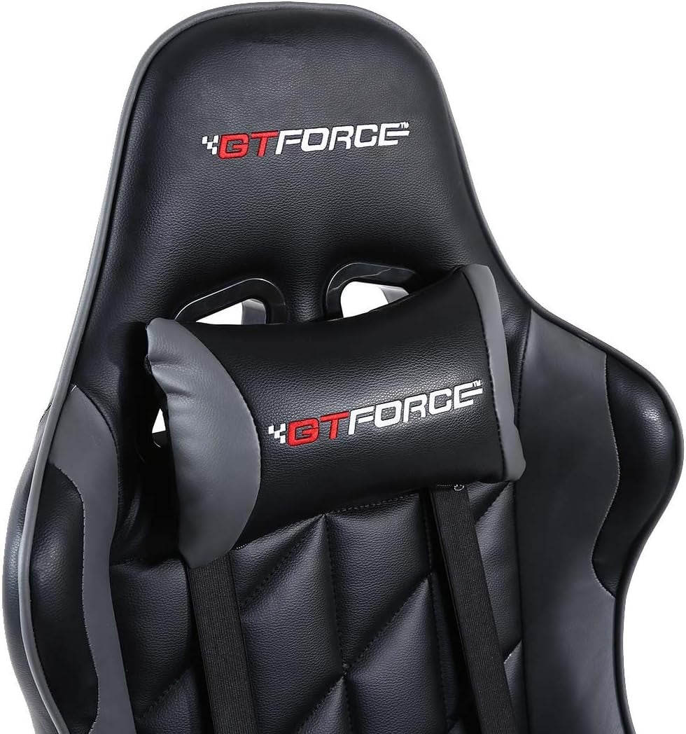 Reclining Gaming Chair Faux Leather Swivel High Back Grey