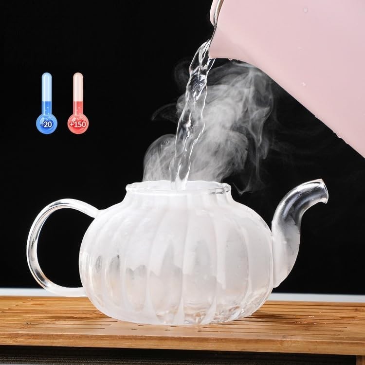 Pumpkin Glass Teapot 600ml with Infuser Stovetop Safe Loose Leaf Tea