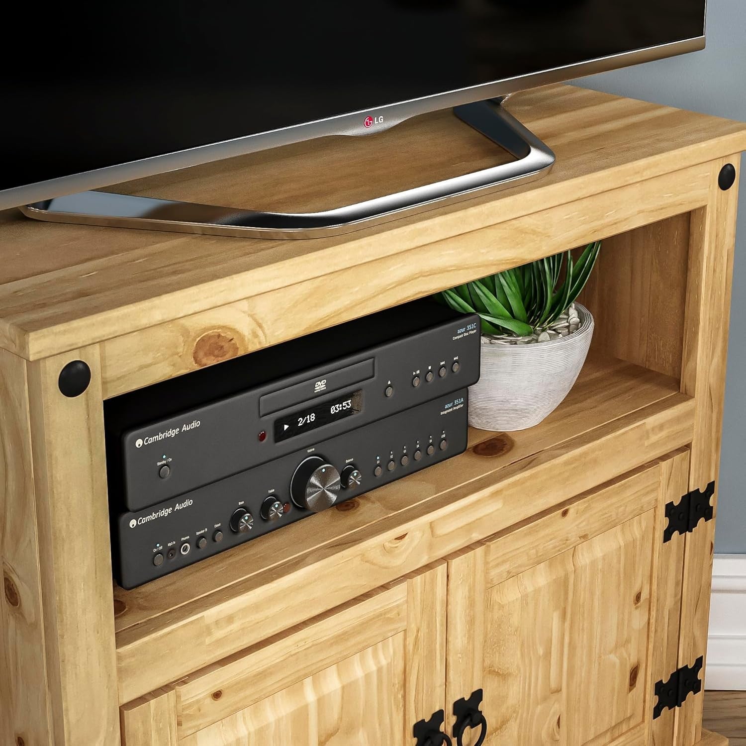 Rustic Solid Pine Corner TV Cabinet 2 Door Storage Unit 77cm Natural Wood