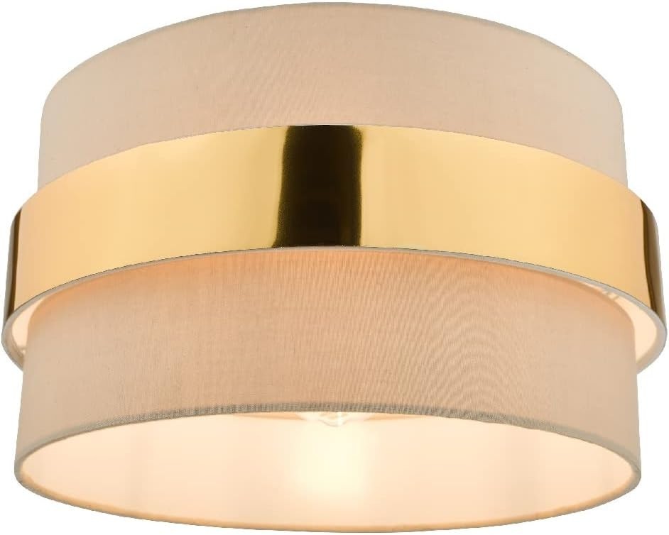 Taupe Drum Pendant Lampshade Gold Band Easy Fit Ceiling Shade 38cm