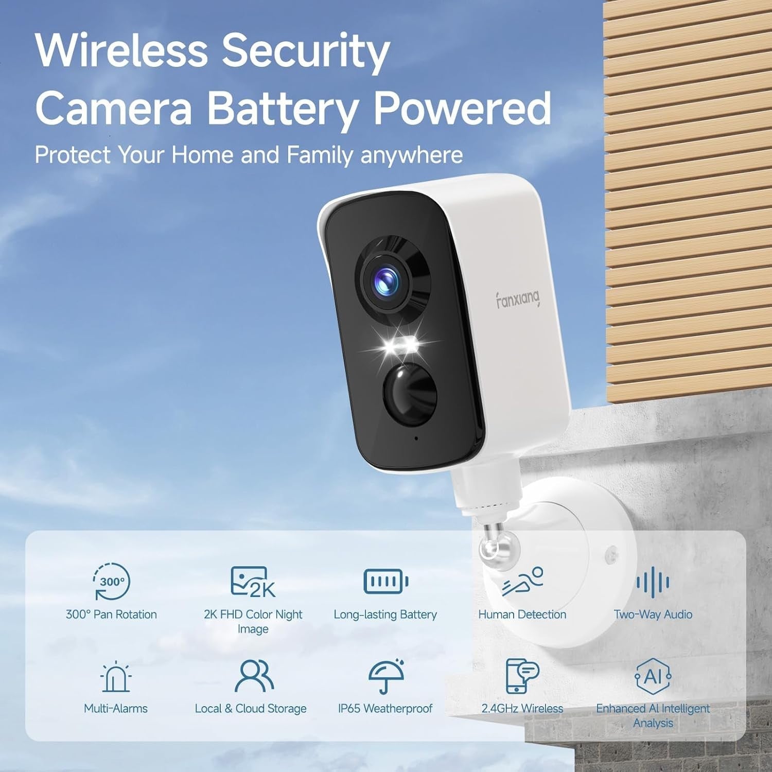 2K Wireless Security Camera Outdoor Battery WiFi PTZ AI Detection IP65