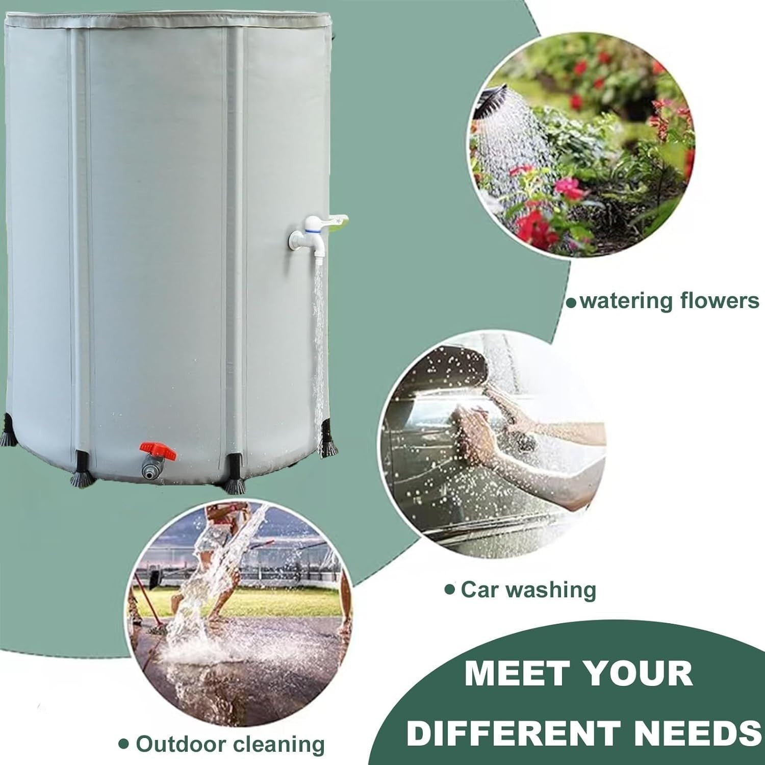 50L Foldable Rain Barrel with Stand and Tap Outdoor Garden Water Collector Blue