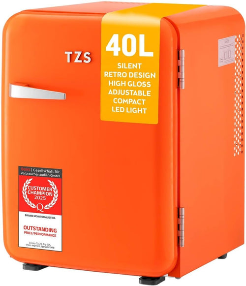 40L Retro Mini Fridge Silent Frost-Free LED Interior Freestanding Orange