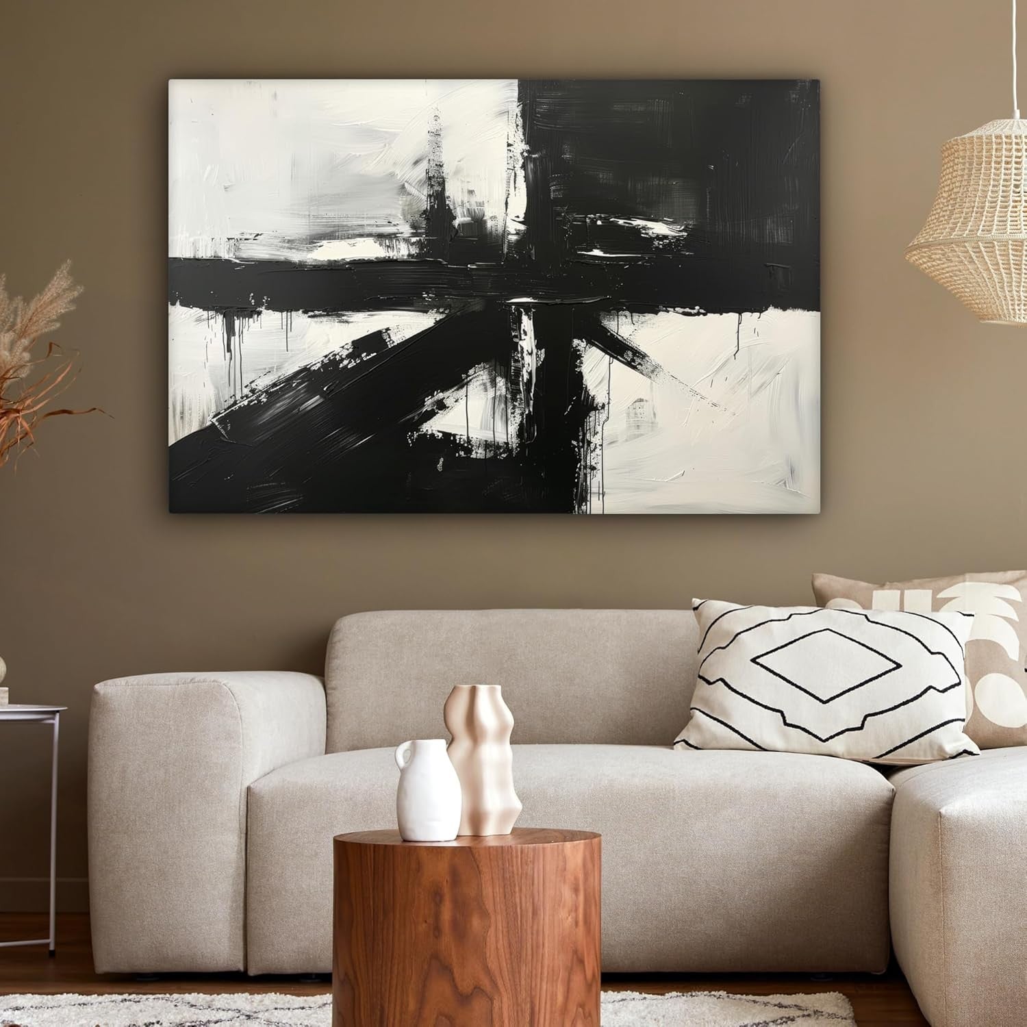 Large Abstract Black White Canvas Wall Art 120x80cm Modern Living Room