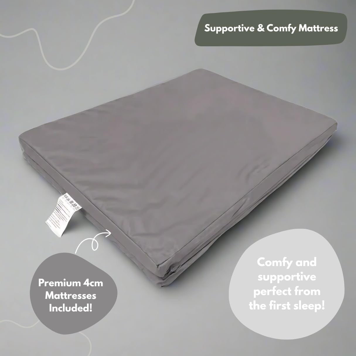 Travel Cot Playpen Lightweight Foldable Baby Bed w/ Mattress & Storage Dark Grey