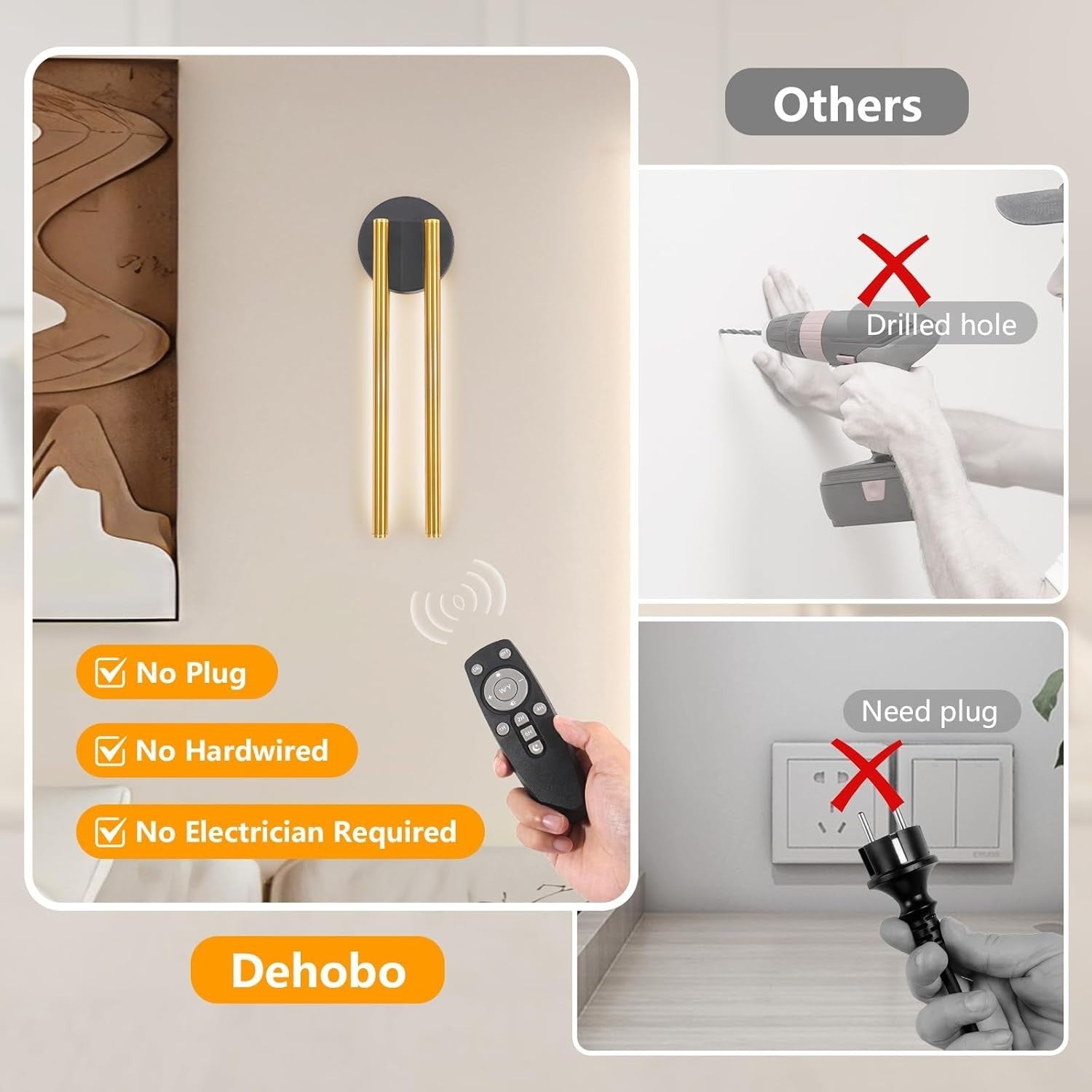 Rechargeable Wireless Wall Sconces 77CM Dimmable LED 3 Color Temps