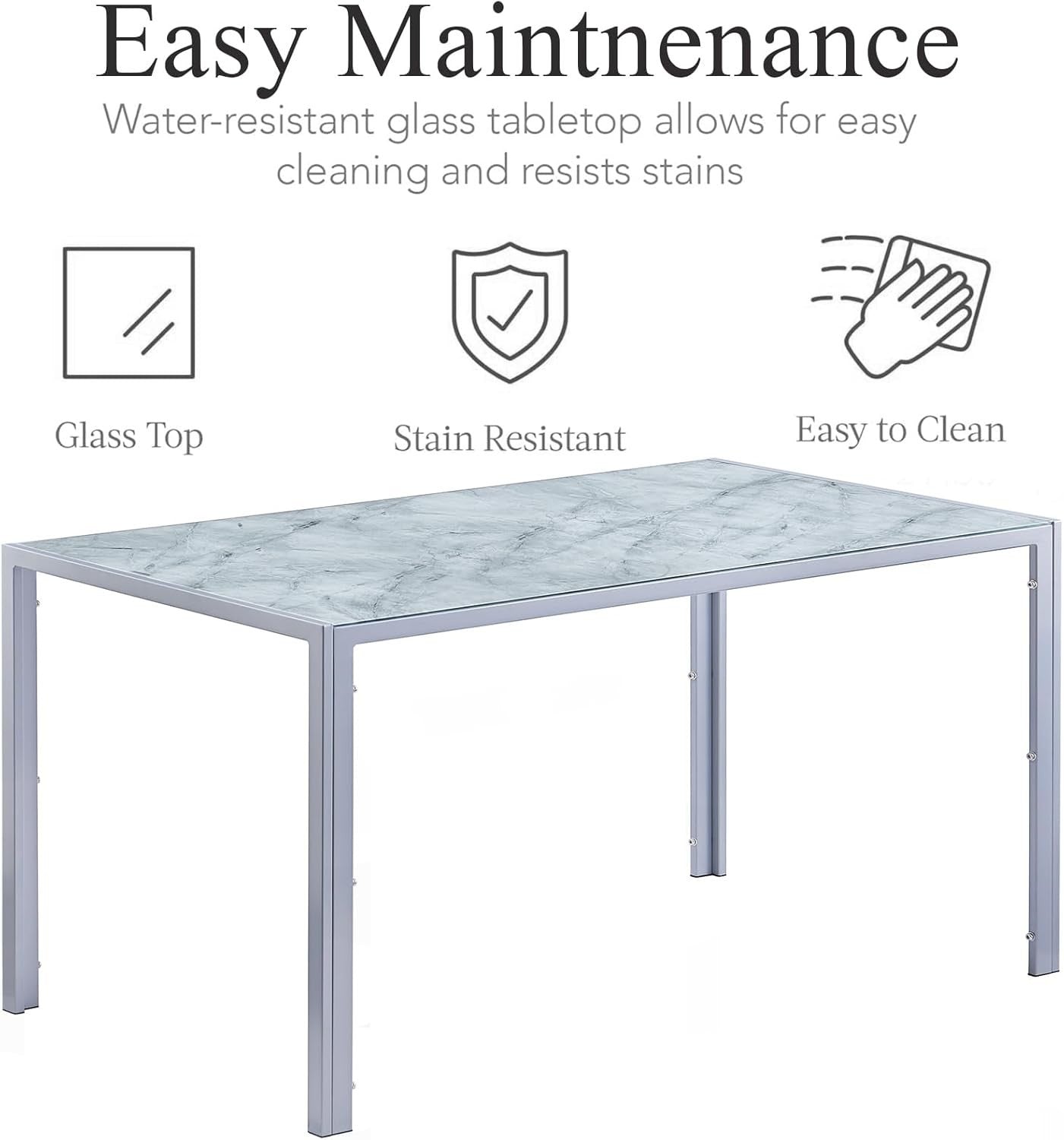5PC Grey Marble Effect Glass Dining Set with PU Leather Chairs Compact