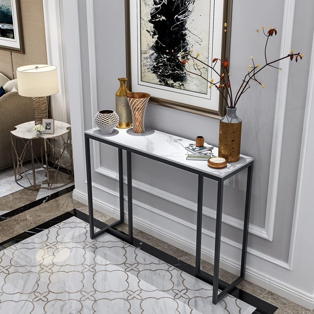 White Marble Console Table Hallway Slim 100cm | Modern Narrow Side Desk