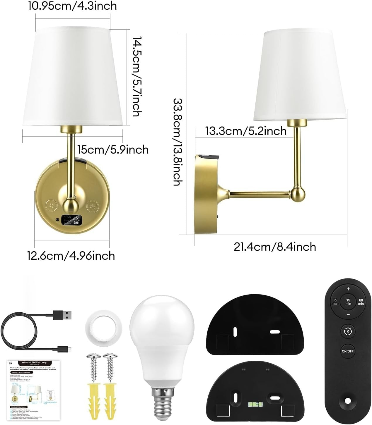 Cordless Rechargeable Wall Lights with 10000mAh Battery, Touch Remote, 3 Color T