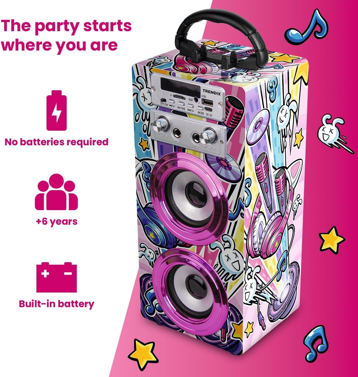Pink Kids Karaoke Machine 2 Mics Bluetooth FM USB Party