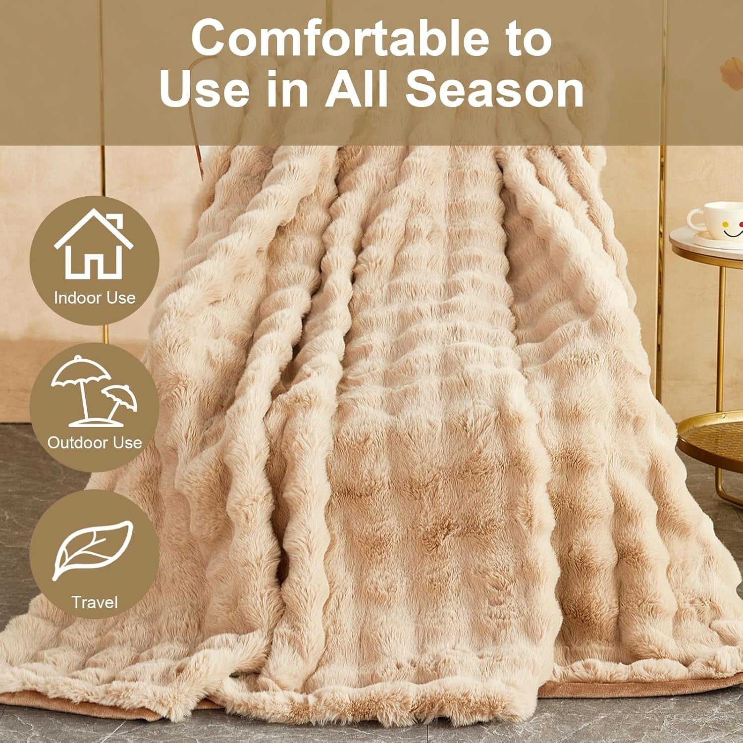 Luxury Thick Plush Fleece Throw Blanket Soft Warm Sofa Bed Khaki 100x160cm