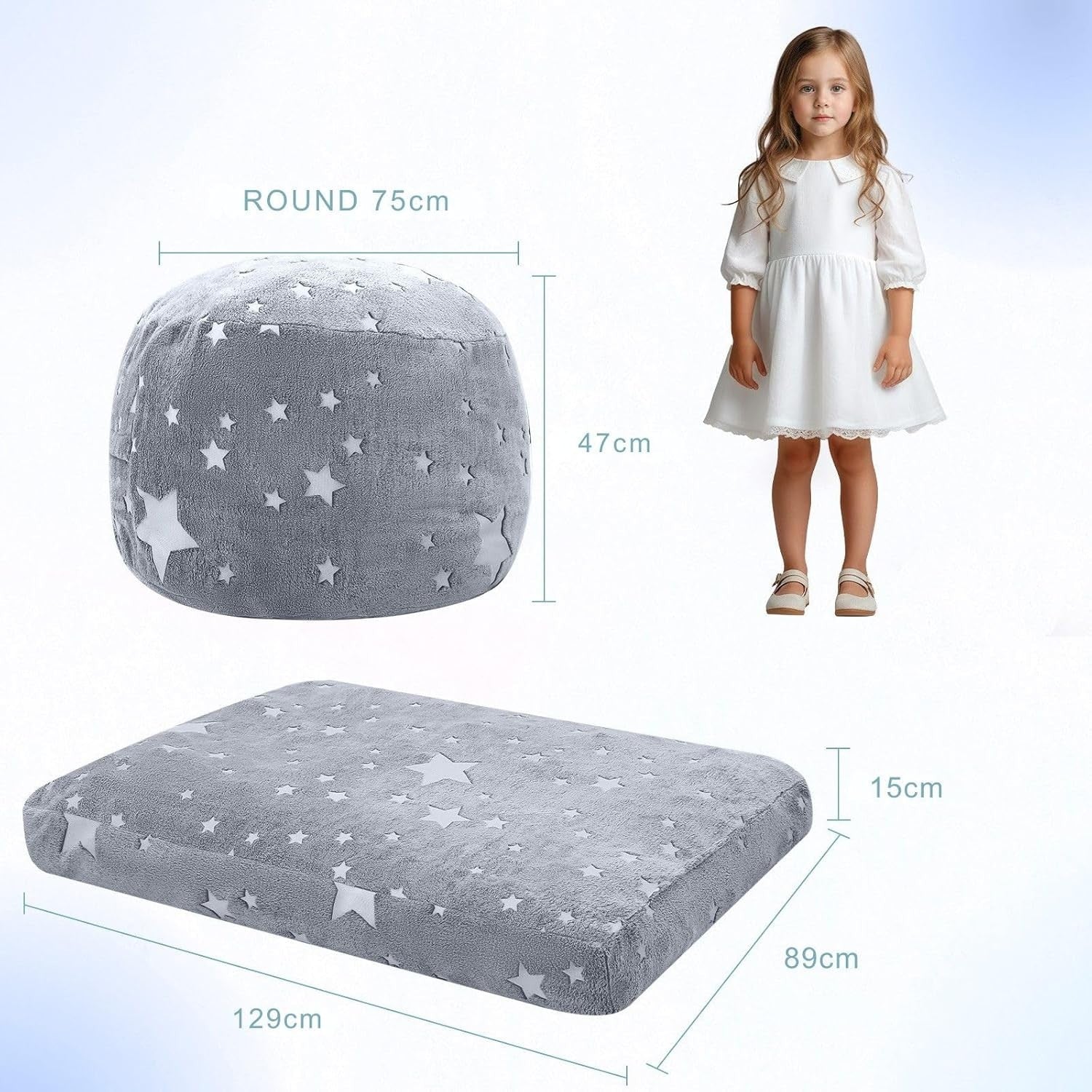 Kids Bean Bag Chair Bed Sofa Convertible Floor Mattress Grey Stars