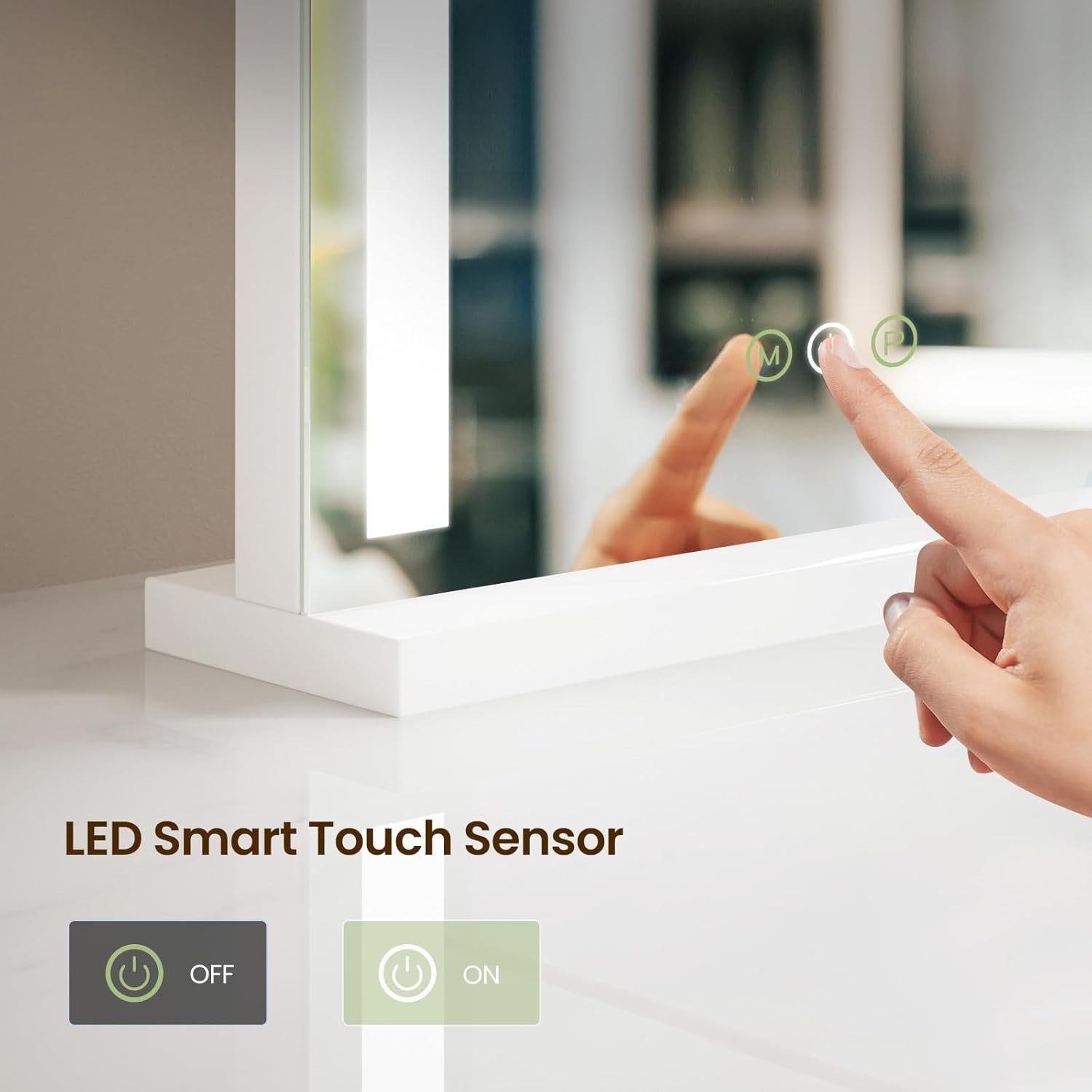 Touch Screen Vanity Mirror 60cm LED Lights 3 Color Dimmable Makeup Mirror