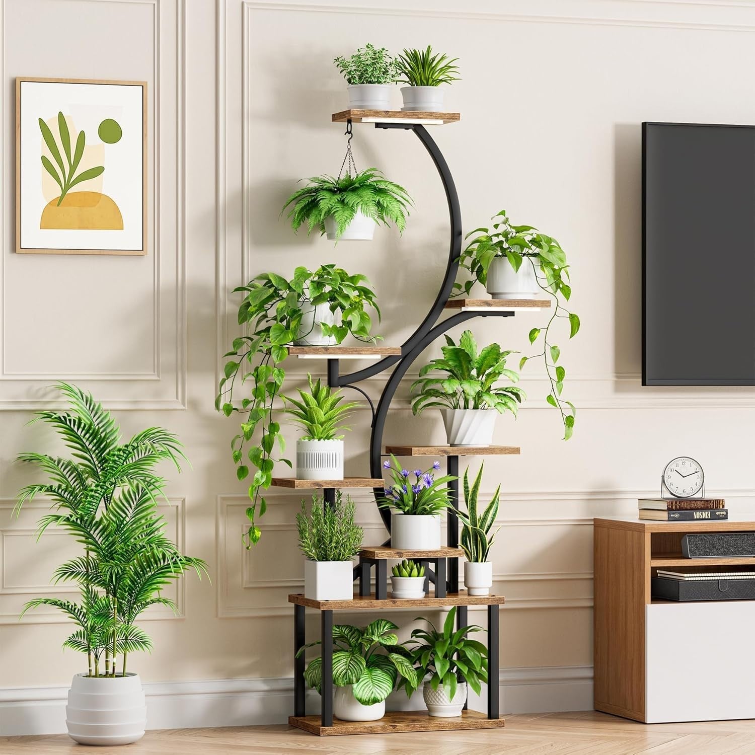 8 Tier Metal Plant Stand with Grow Lights Indoor Outdoor Flower Shelf 157cm