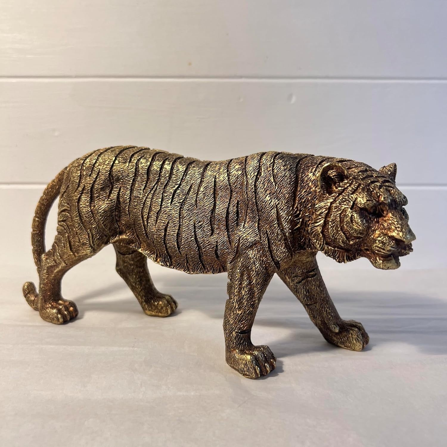 Bronze Effect Tiger Statue Ornament • Detailed Resin Wildlife Decor • 23cm