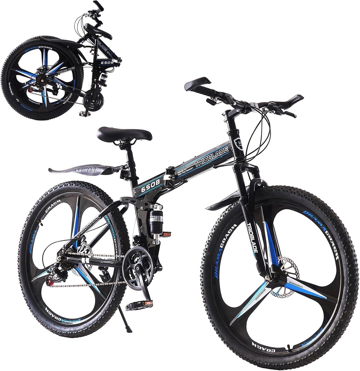 27.5" Folding Mountain Bike 21-Speed Dual Shock MTB 3-Spoke Off Road