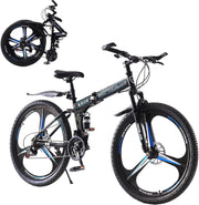 27.5" Folding Mountain Bike 21-Speed Dual Shock MTB 3-Spoke Off Road