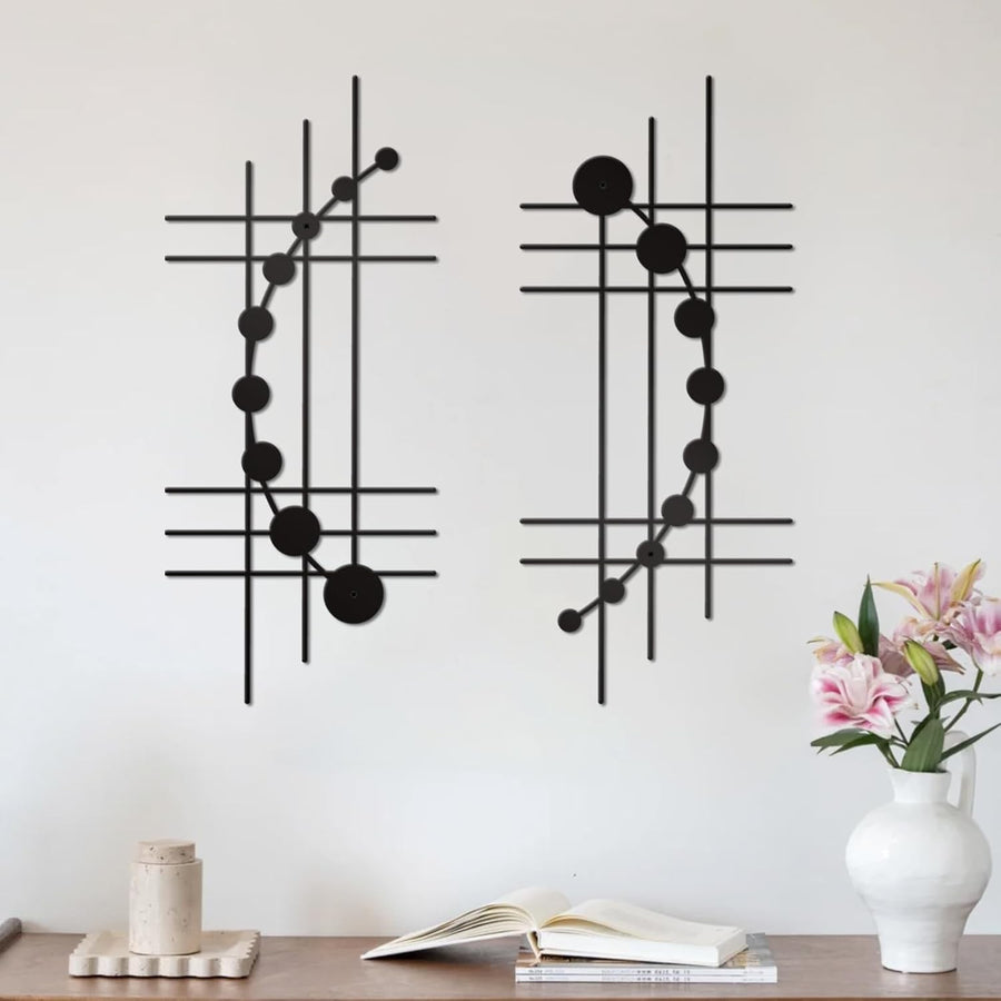 Modern Abstract Metal Wall Art Set Minimalist Geometric Hanging Black