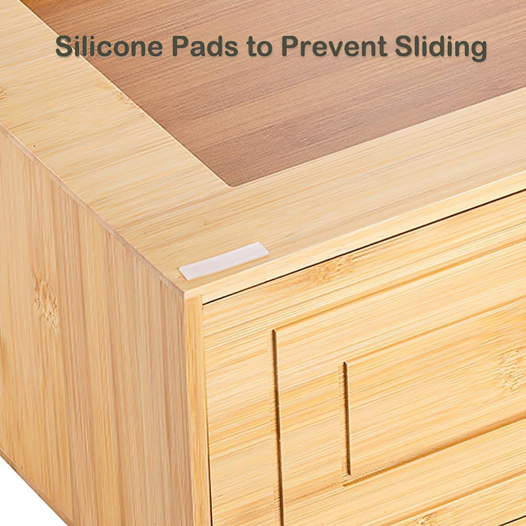 Bamboo Drawer Organizer Box 38x30x16.5cm Stackable Storage for Home Office