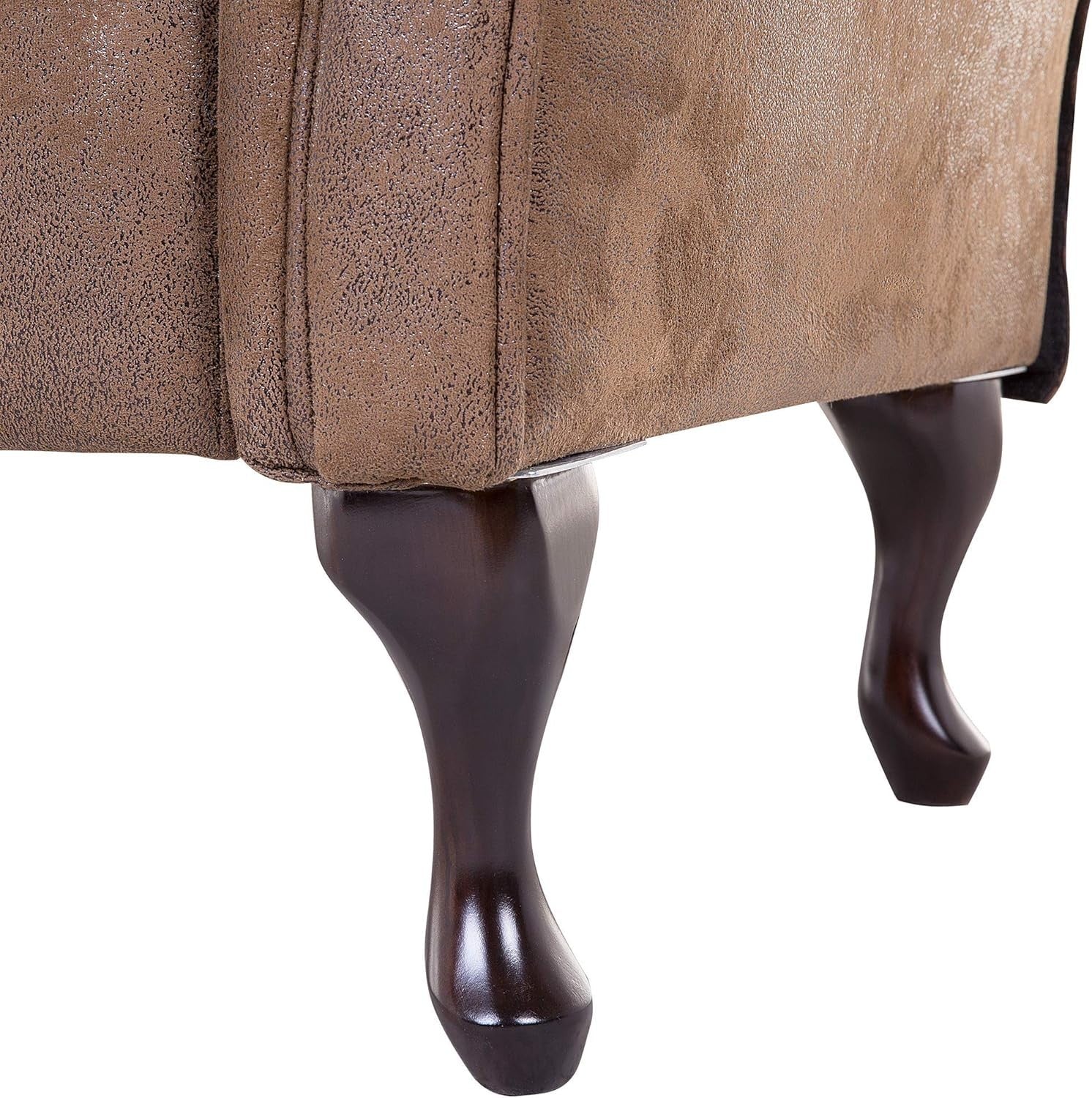 Vintage Chaise Lounge Brown Faux Suede Left-Hand Tufted Sofa 188cm
