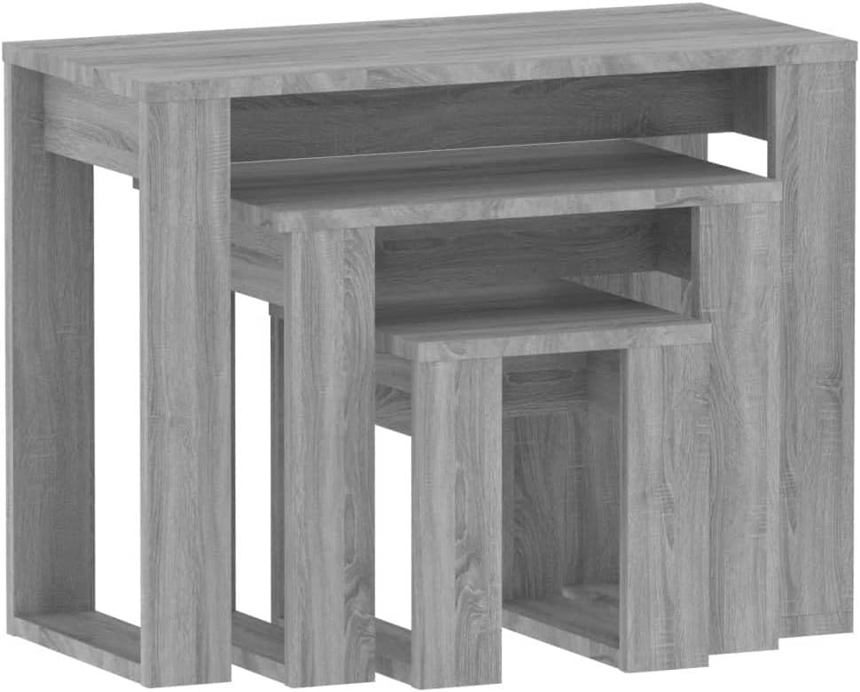 Space Saving Grey Sonoma Nightstand End Table Set 3 Engineered Wood