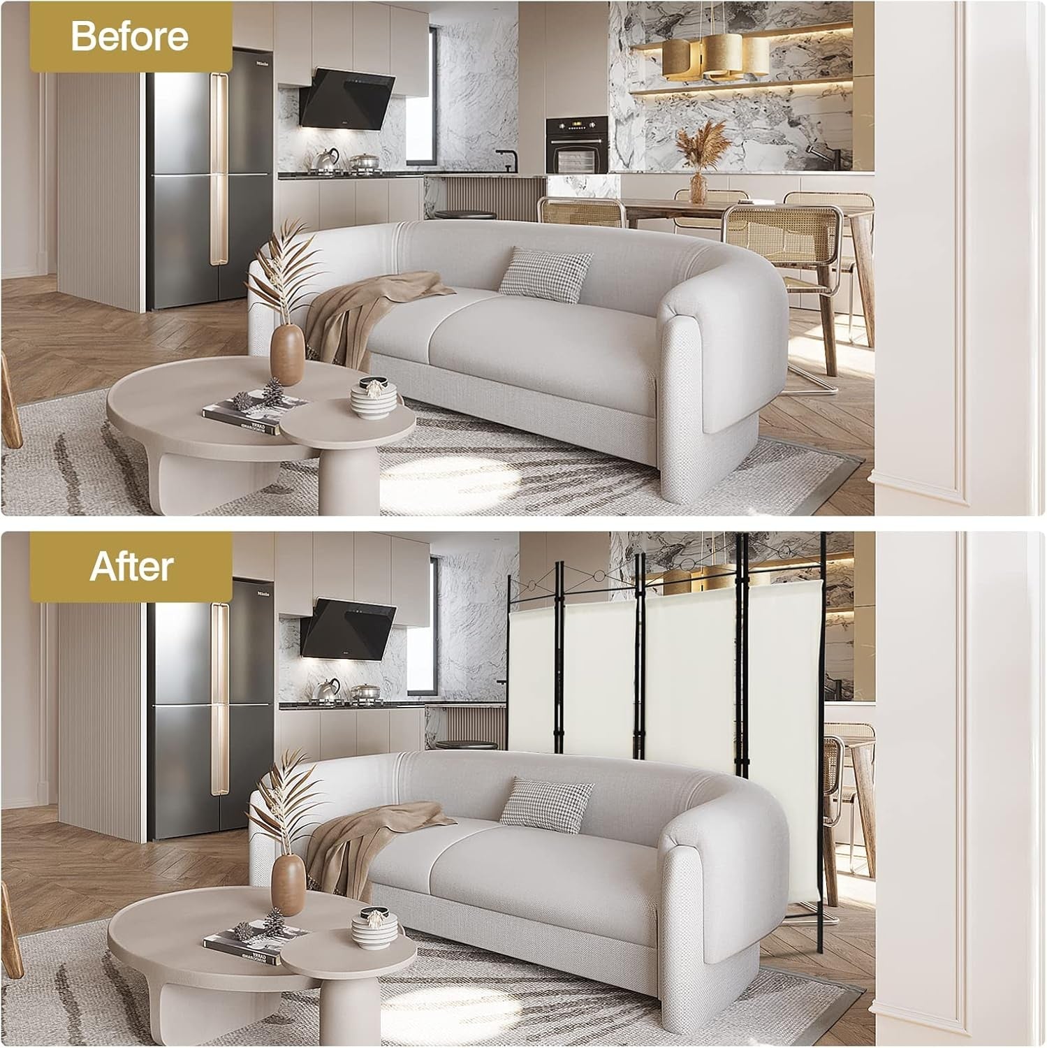 4 Panel White Folding Room Divider Privacy Screen Partition for Bedroom Office