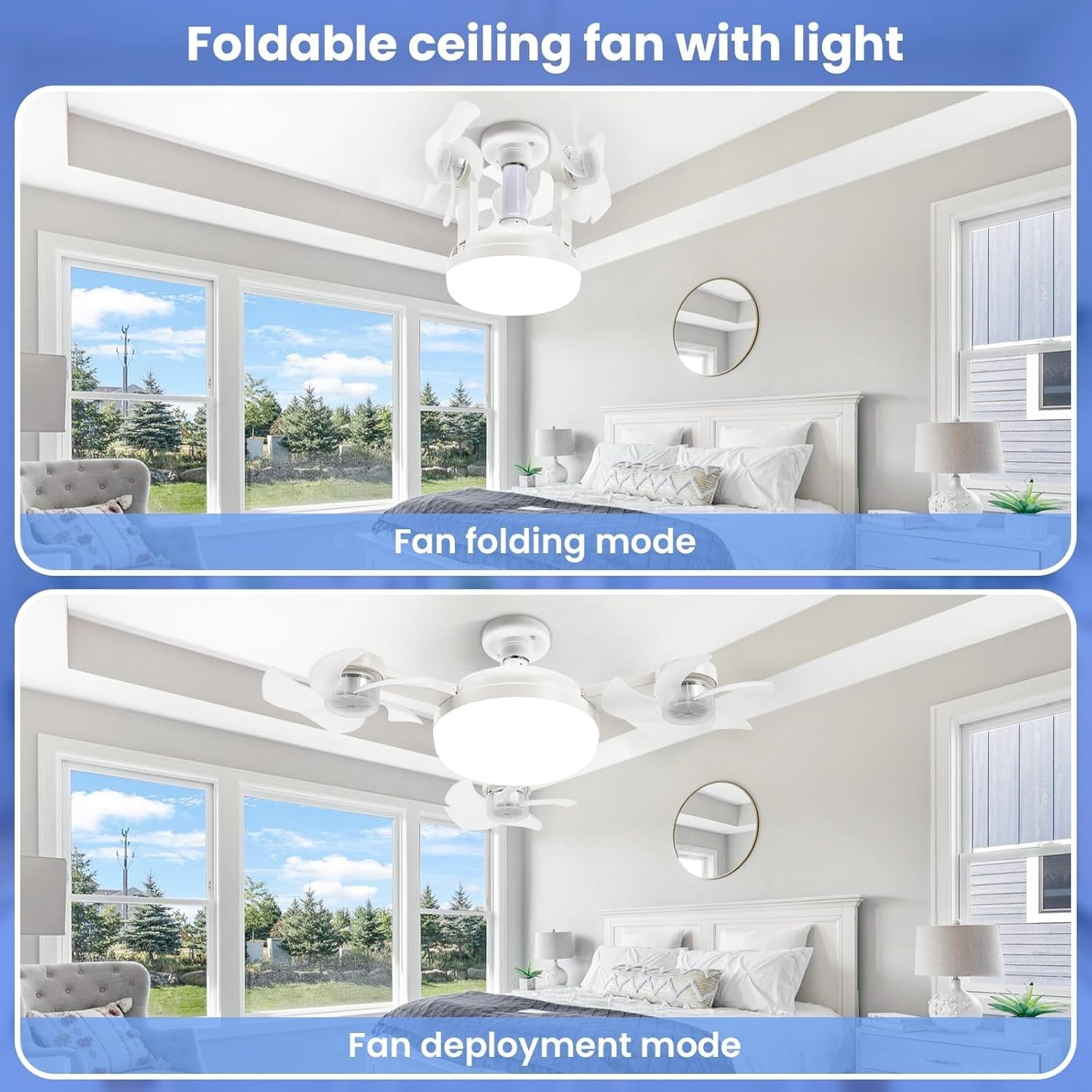 50W Ceiling Fan Light with Remote, 3-Head Drone, Dimmable LED, 3 Speeds