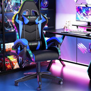 RGB LED Gaming Chair Reclining PU Leather Ergonomic Blue