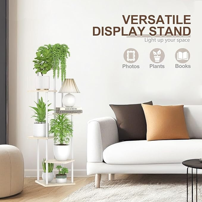 6 Tier Tall Metal Wood Plant Stand Indoor Outdoor Corner Display Rack White