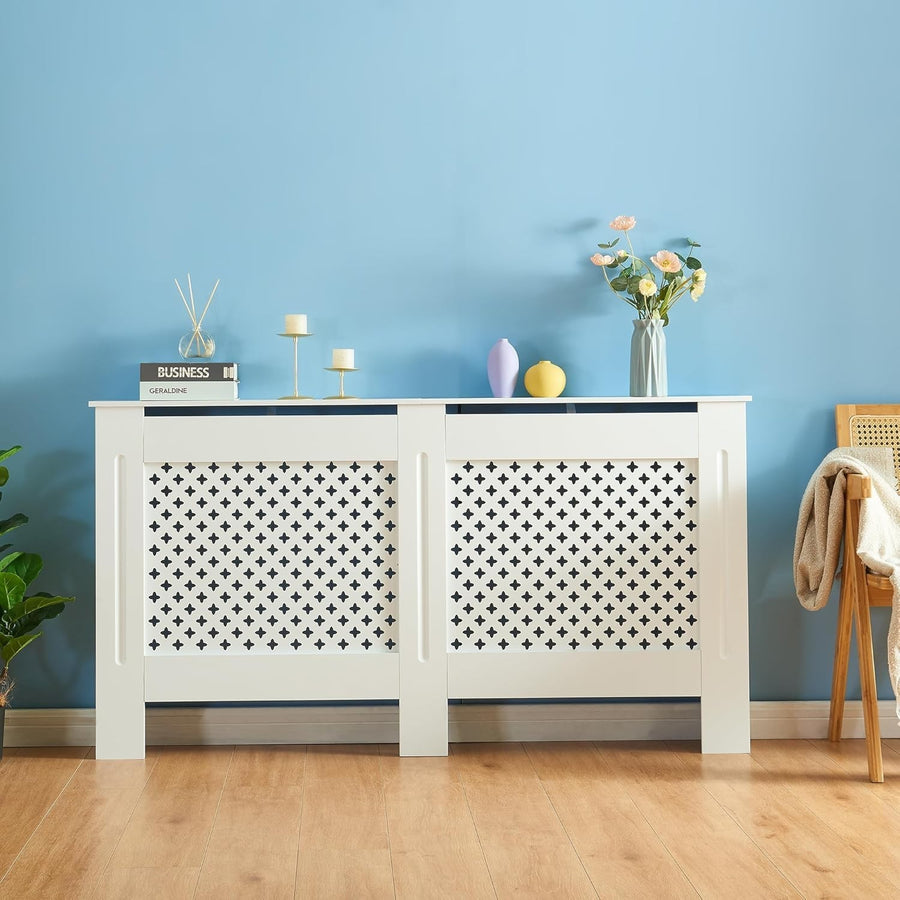 Modern White Radiator Cover MDF Wall Cabinet Large | Diamond Design