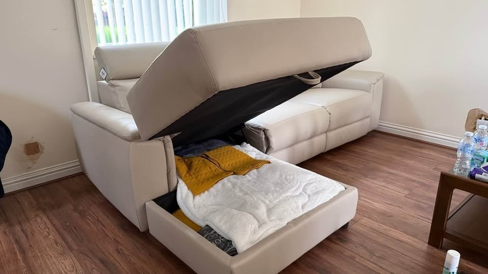 Ivory Leather Air Storage L-Shape Corner Sofa (PTP)