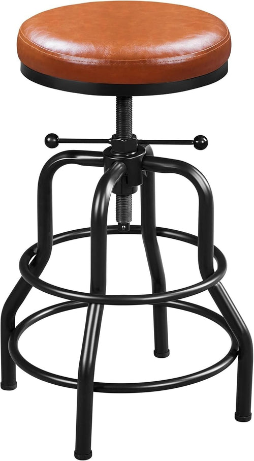 Light Brown Adjustable Bar Stool – Round Rustic Kitchen Counter Chair