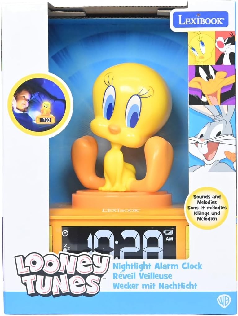 Kids Yellow Night Light Alarm Clock LCD Snooze Sounds Bedside Clock