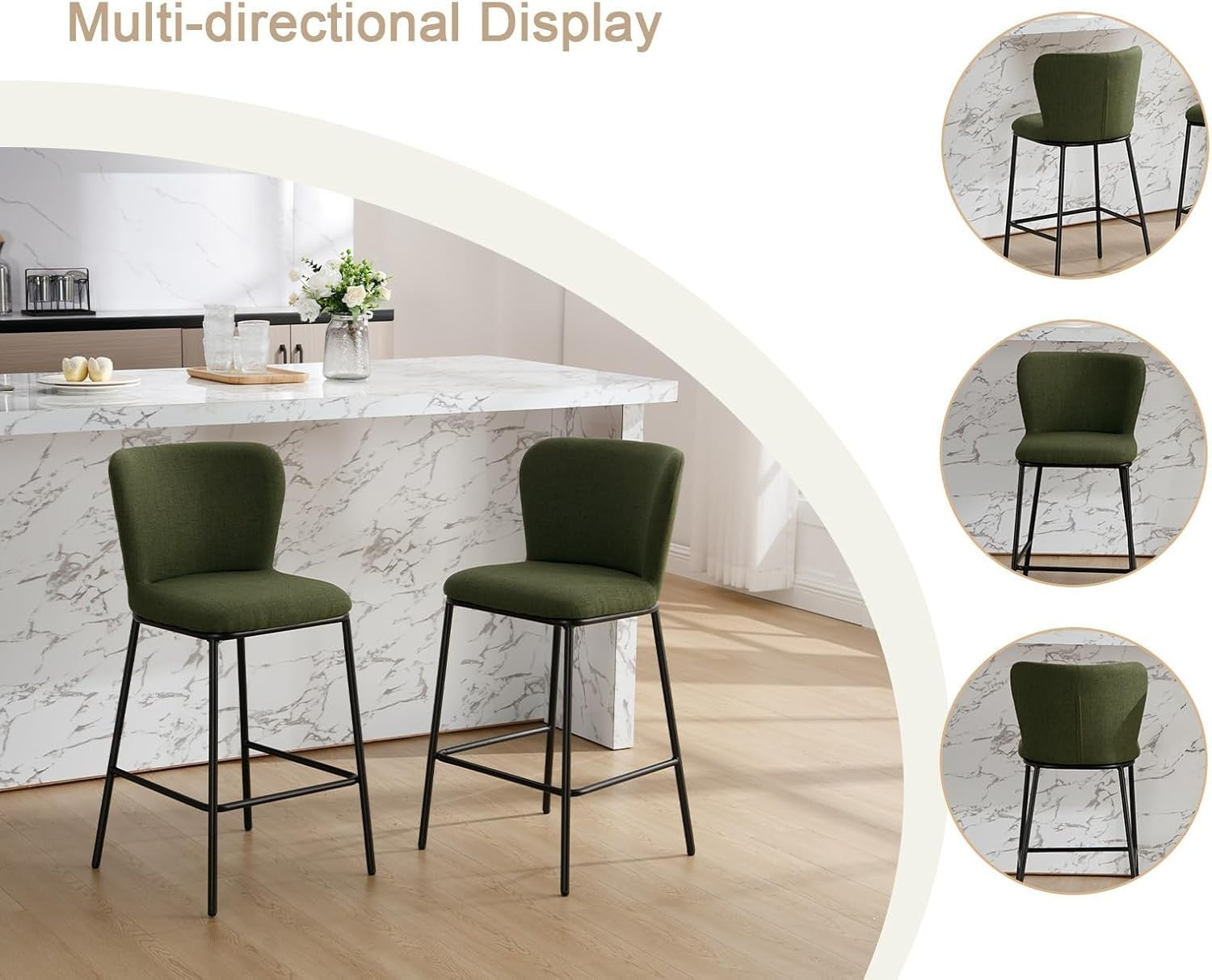 White Faux Fur Bar Stool Set 2 – Upholstered High Counter Kitchen island Chairs