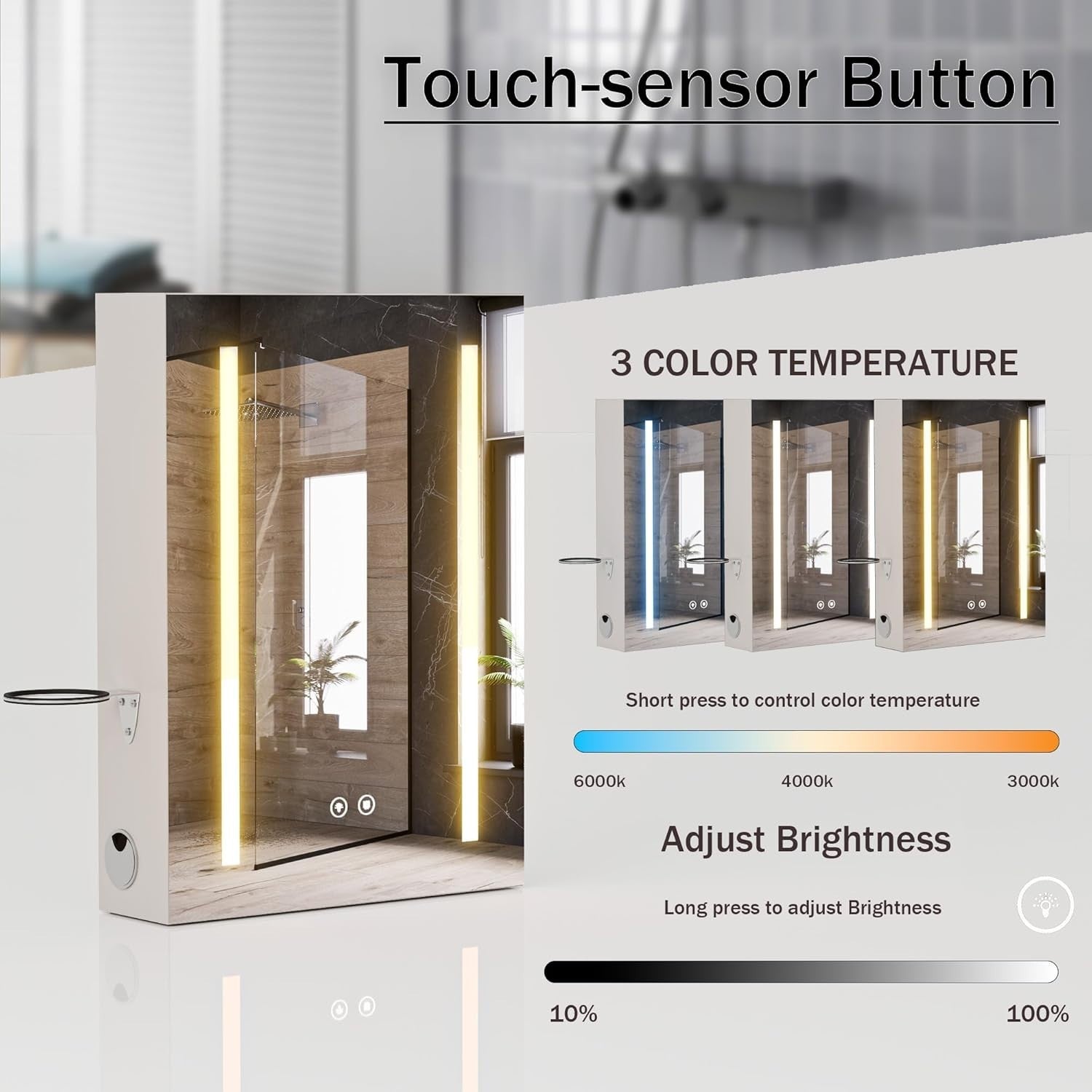 LED Bathroom Mirror Cabinet 60x80cm Wall Unit Demister Light Socket