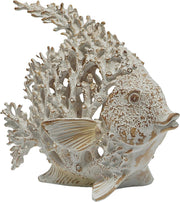 Coastal Coral Reef Angelfish Sculpture • White Resin Ornament • Beach Style