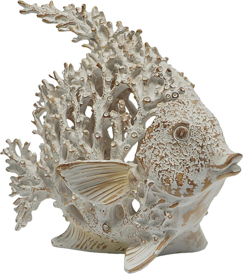 Coastal Coral Reef Angelfish Sculpture • White Resin Ornament • Beach Style