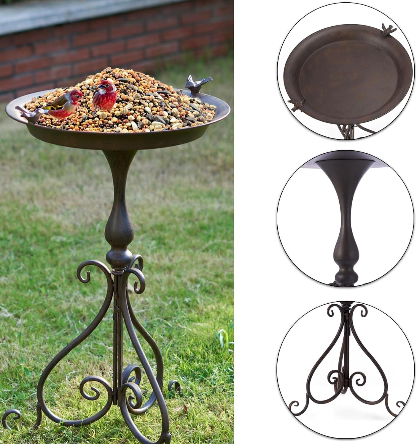 Large Metal Bird Bath 28” Stand | Weatherproof Garden Bird Feeder Decor