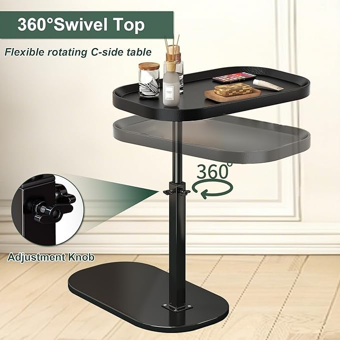 C Shaped Side Table Adjustable Height Swivel Laptop Sofa Narrow Desk