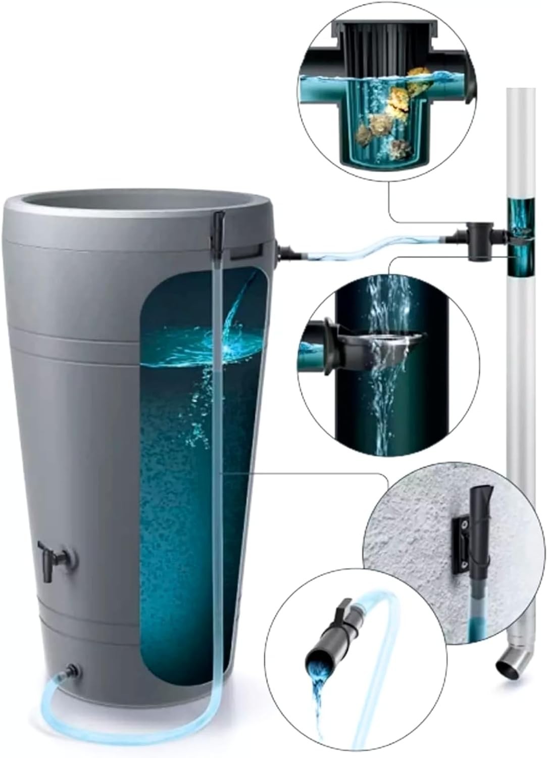 250L Grey Textured Slate Effect Water Butt Tank Large Garden Rain Collector